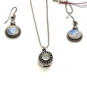 Sterling Rainbow Moonstone Necklace & Earrings